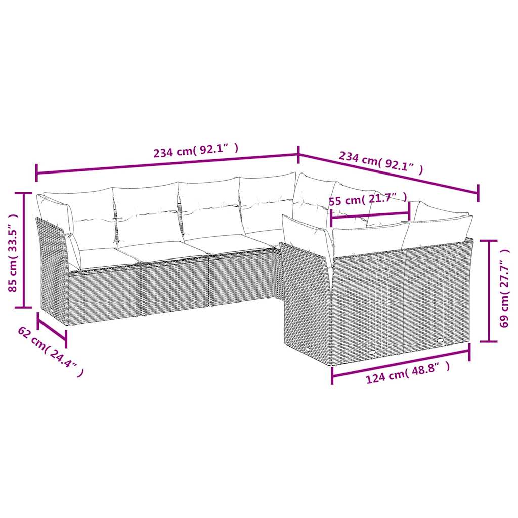 Set Divani da Giardino con Cuscini 8 pz Nero in Polyrattan - immagine 3