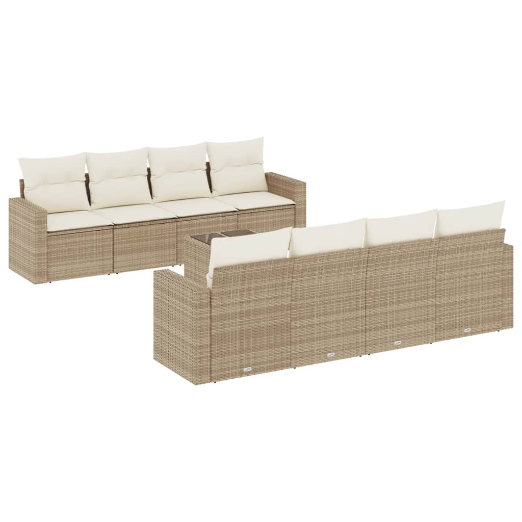 Set Divano da Giardino 9 pz con Cuscini Beige in Polyrattan - immagine 2