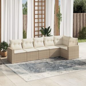 Set Divani da Giardino 7 pz con Cuscini Beige in Polyrattan