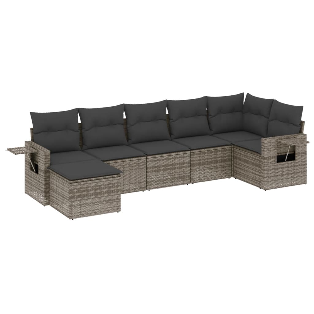 Set Divani da Giardino 7 pz con Cuscini Grigio in Polyrattan - immagine 2