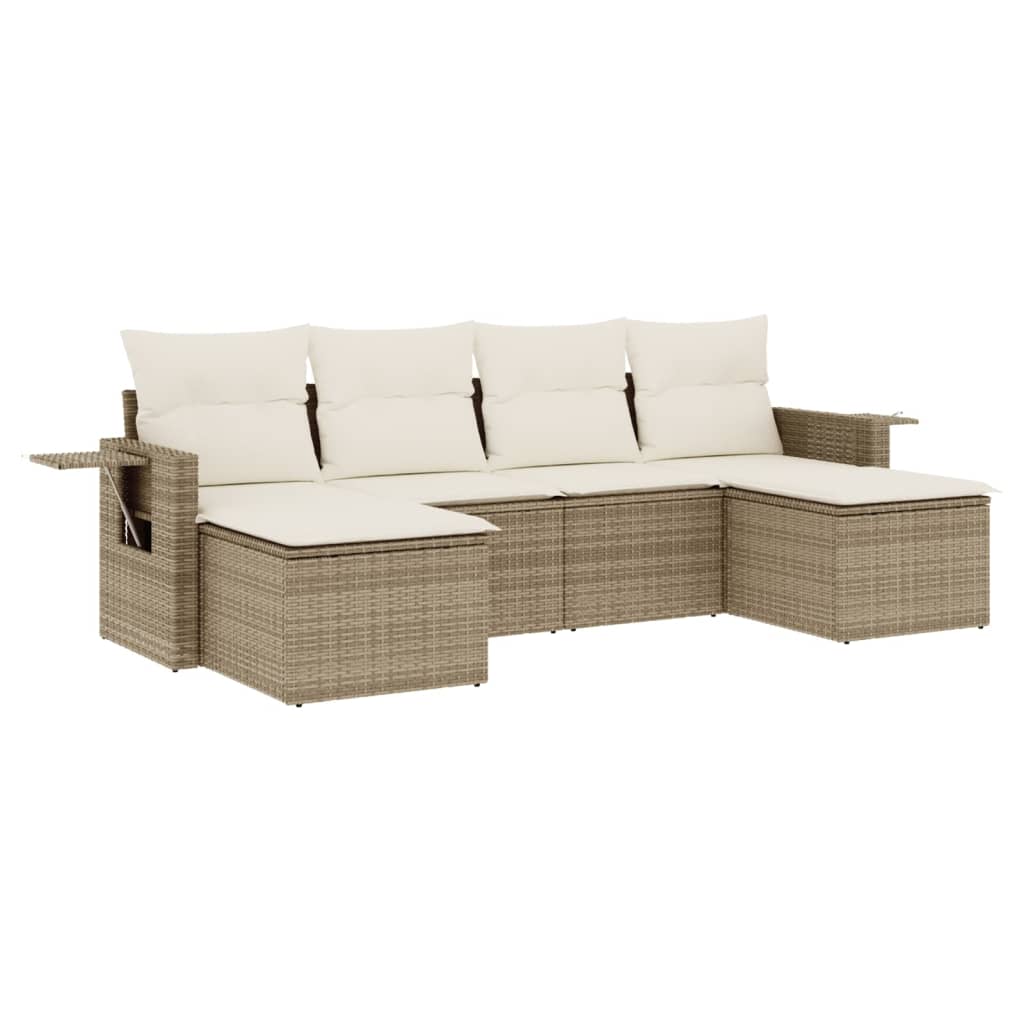 Set Divano da Giardino 6 pz con Cuscini Beige in Polyrattan - immagine 2