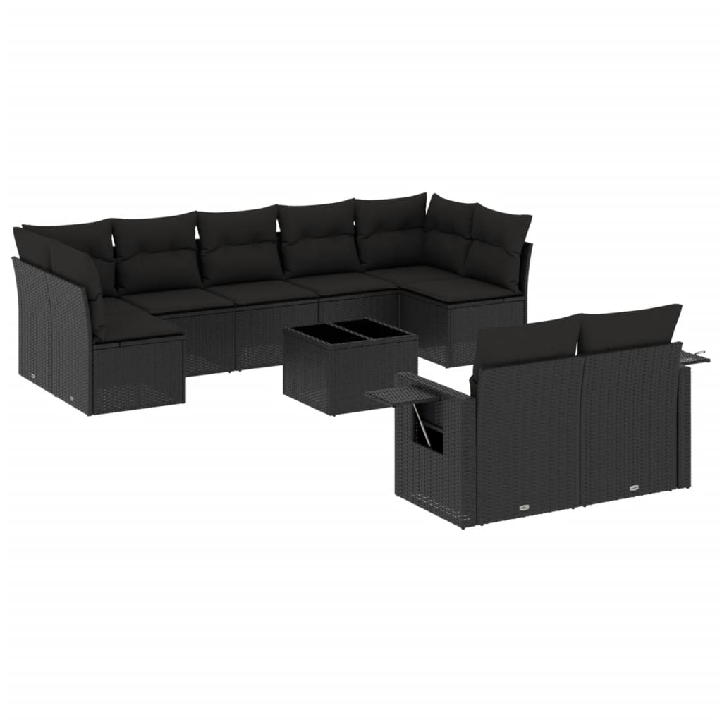 Set Divani da Giardino 9 pz con Cuscini Nero in Polyrattan - immagine 2
