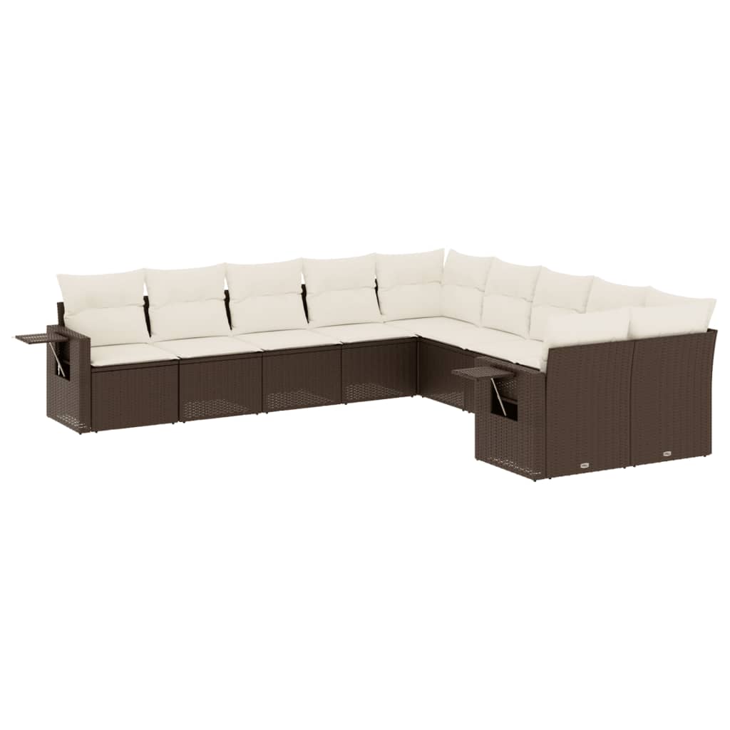 Set Divani da Giardino 10pz con Cuscini in Polyrattan Marrone - immagine 2