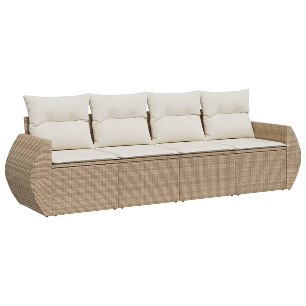 Set Divano da Giardino 4 pz con Cuscini Beige in Polyrattan - immagine 2