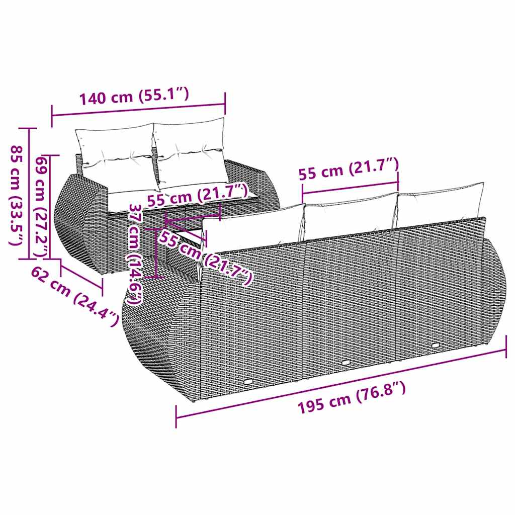 Set Divano da Giardino 6 pz con Cuscini Nero in Polyrattan - immagine 3