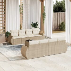 Set Divani da Giardino 9 pz con Cuscini Nero in Polyrattan