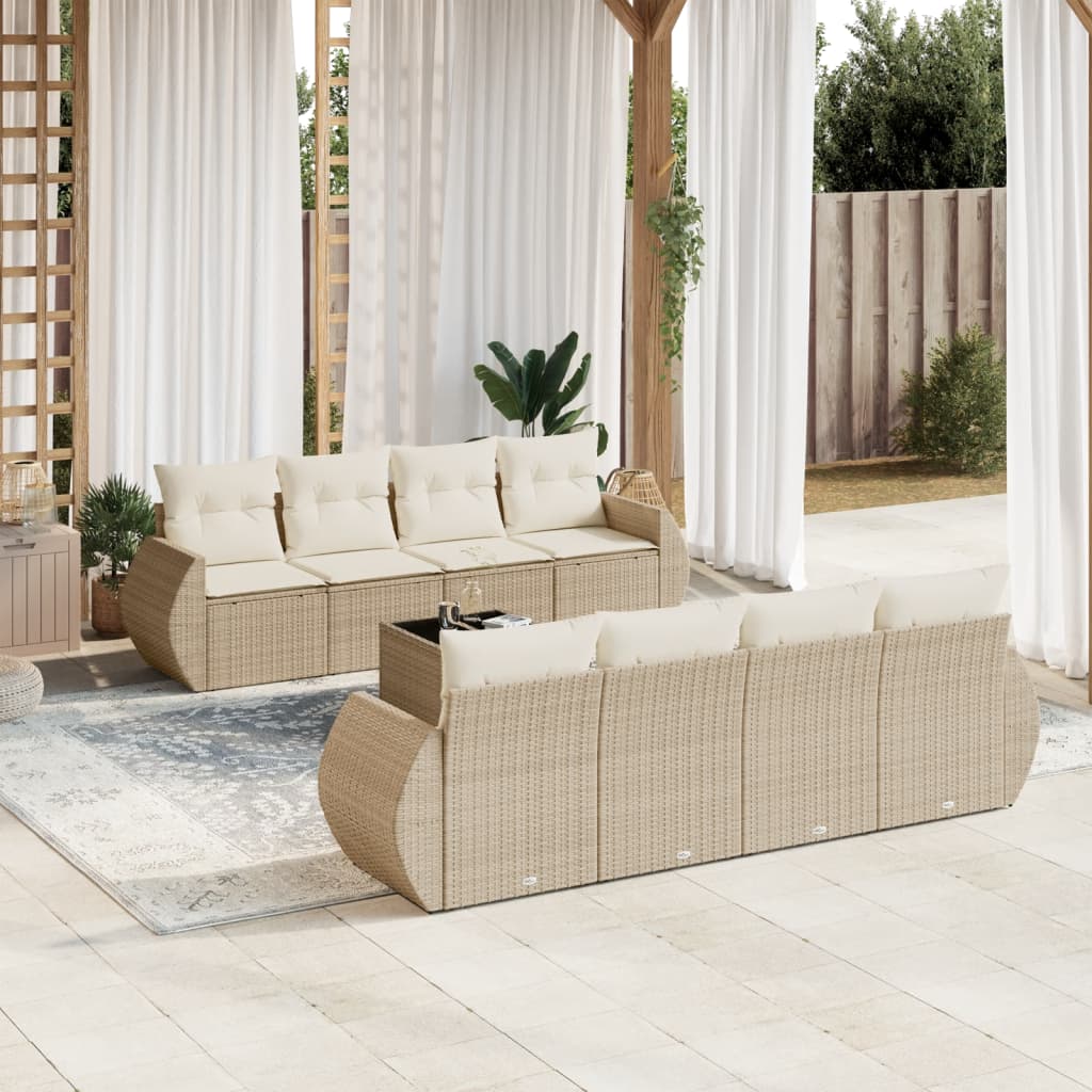 Set Divani da Giardino 9 pz con Cuscini Nero in Polyrattan