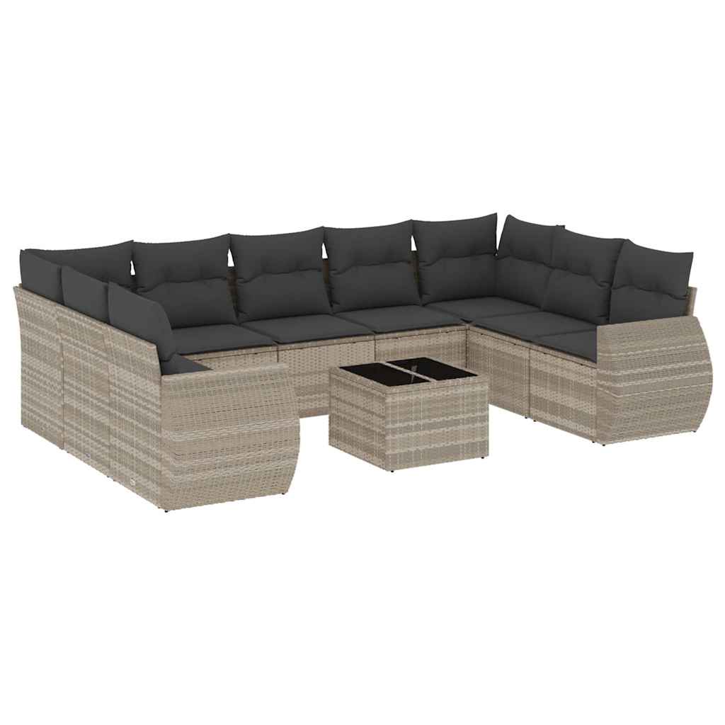 Set Divano Giardino 10 pz con Cuscini Grigio Chiaro Polyrattan - immagine 2