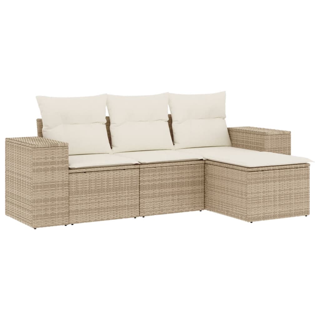 Set Divano da Giardino 4 pz con Cuscini Beige in Polyrattan - immagine 2