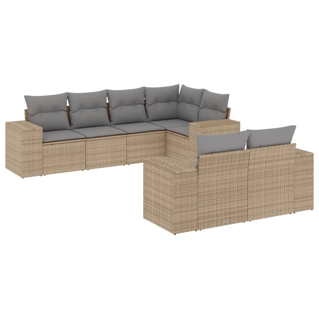 Set Divani da Giardino 7 pz con Cuscini Grigio in Polyrattan - immagine 2