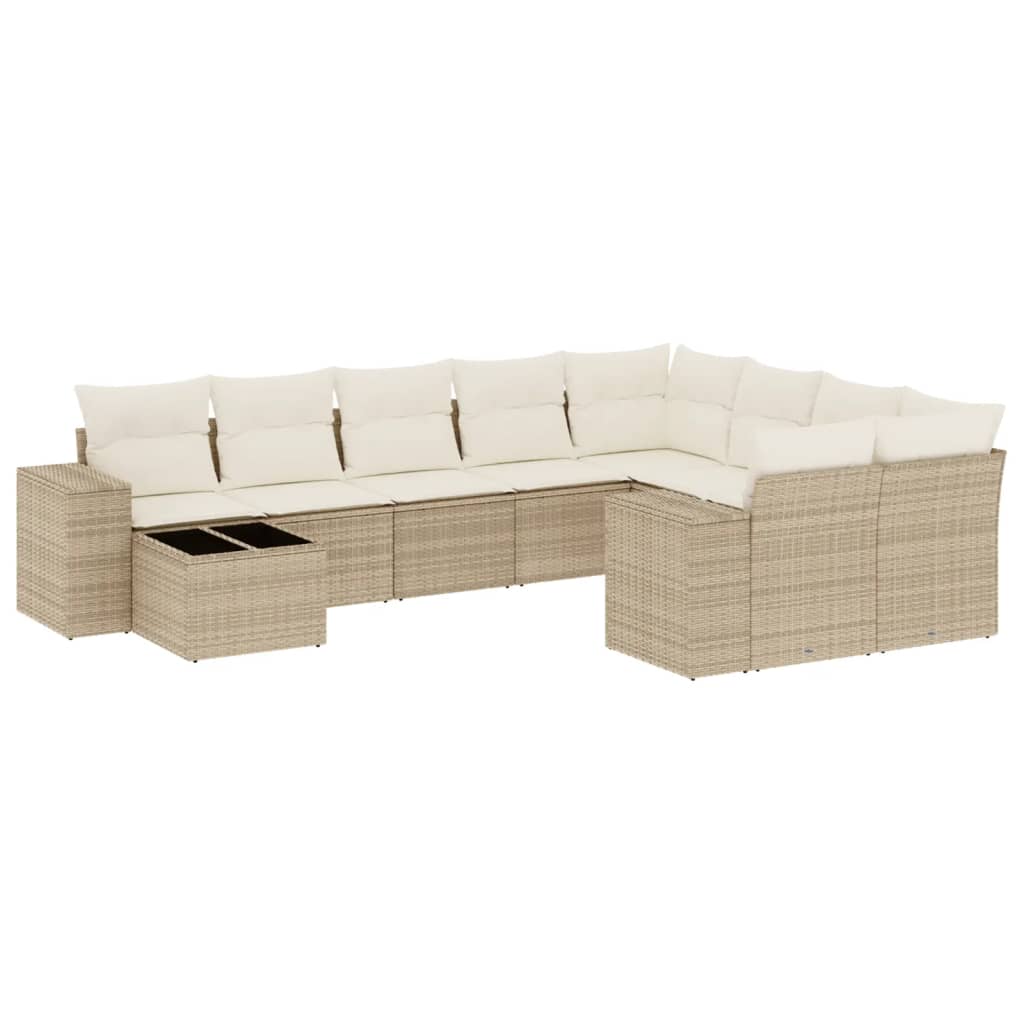 Set Divano da Giardino 10 pz con Cuscini Beige in Polyrattan - immagine 2