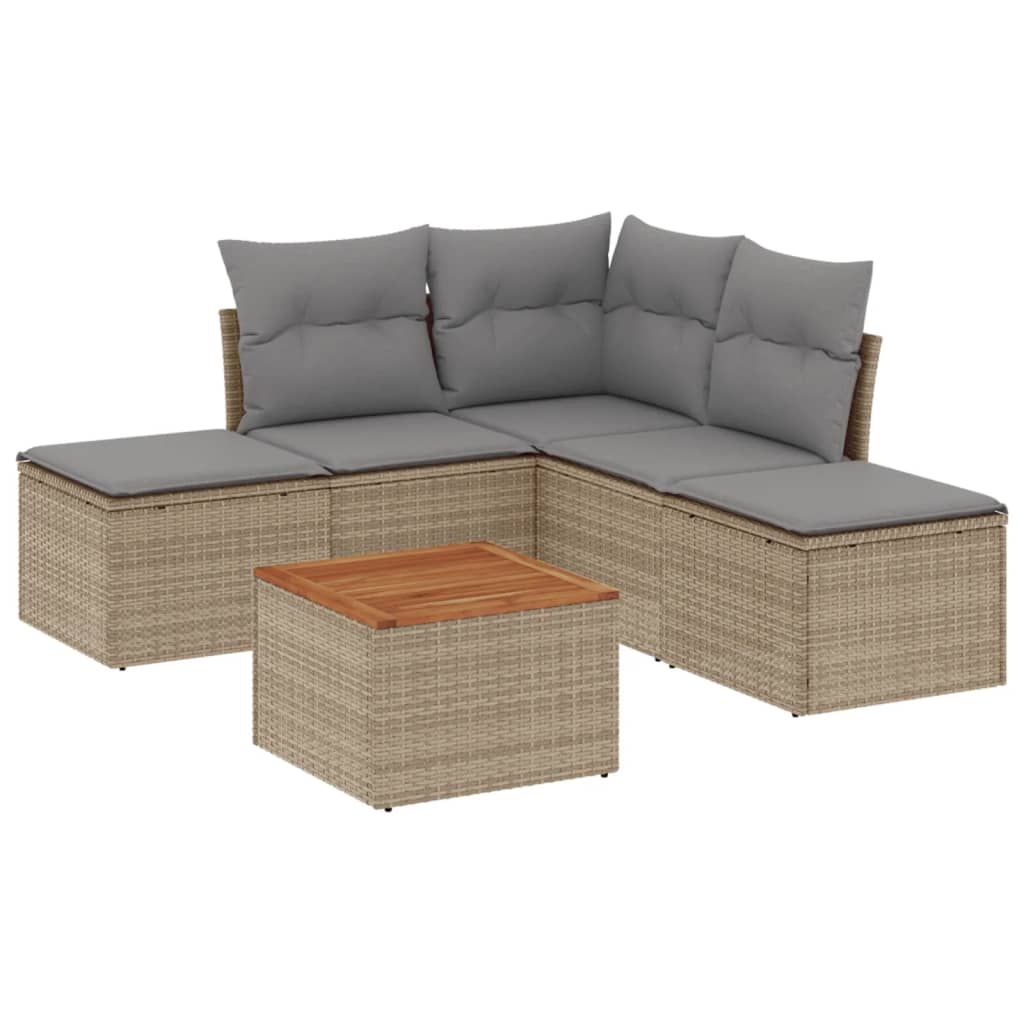 Set Divano da Giardino 6 pz con Cuscini Grigio in Polyrattan - immagine 2