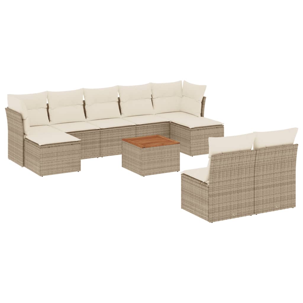 Set Divano da Giardino 10 pz con Cuscini Beige in Polyrattan - immagine 2