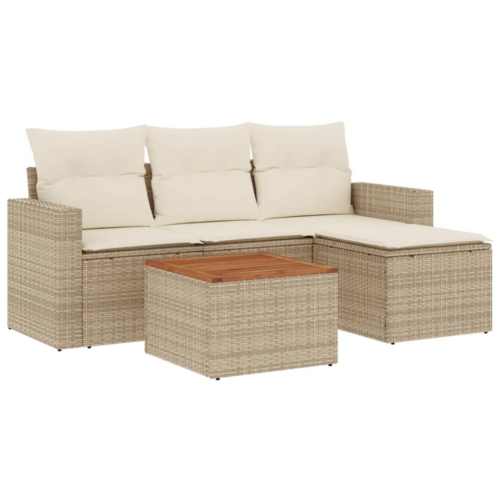 Set Divano da Giardino 5 pz con Cuscini Beige in Polyrattan - immagine 2