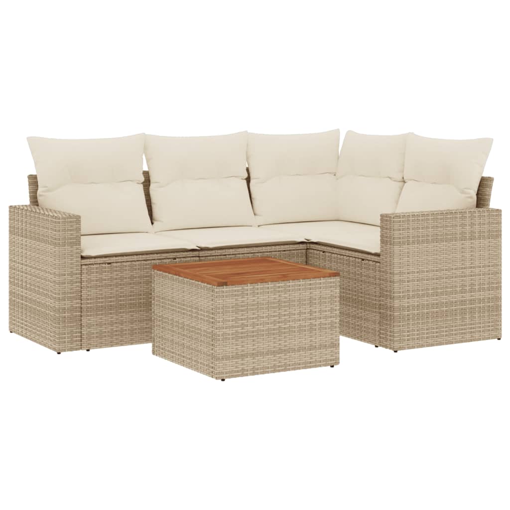 Set Divano da Giardino 5 pz con Cuscini Beige in Polyrattan - immagine 2