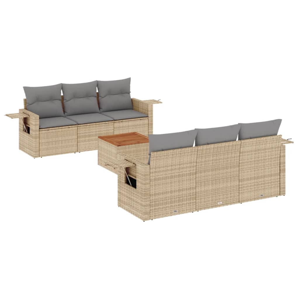 Set Divano da Giardino 7 pz con Cuscini Beige Misto Polyrattan - immagine 2