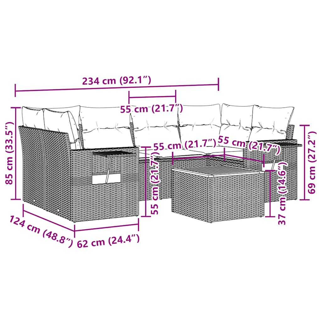 Set Divani da Giardino con Cuscini 7pz Nero Polyrattan - immagine 3