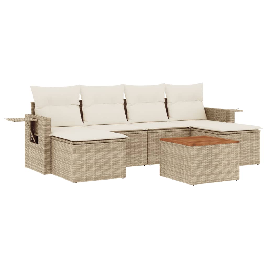 Set Divani da Giardino 7 pz con Cuscini Beige in Polyrattan - immagine 2