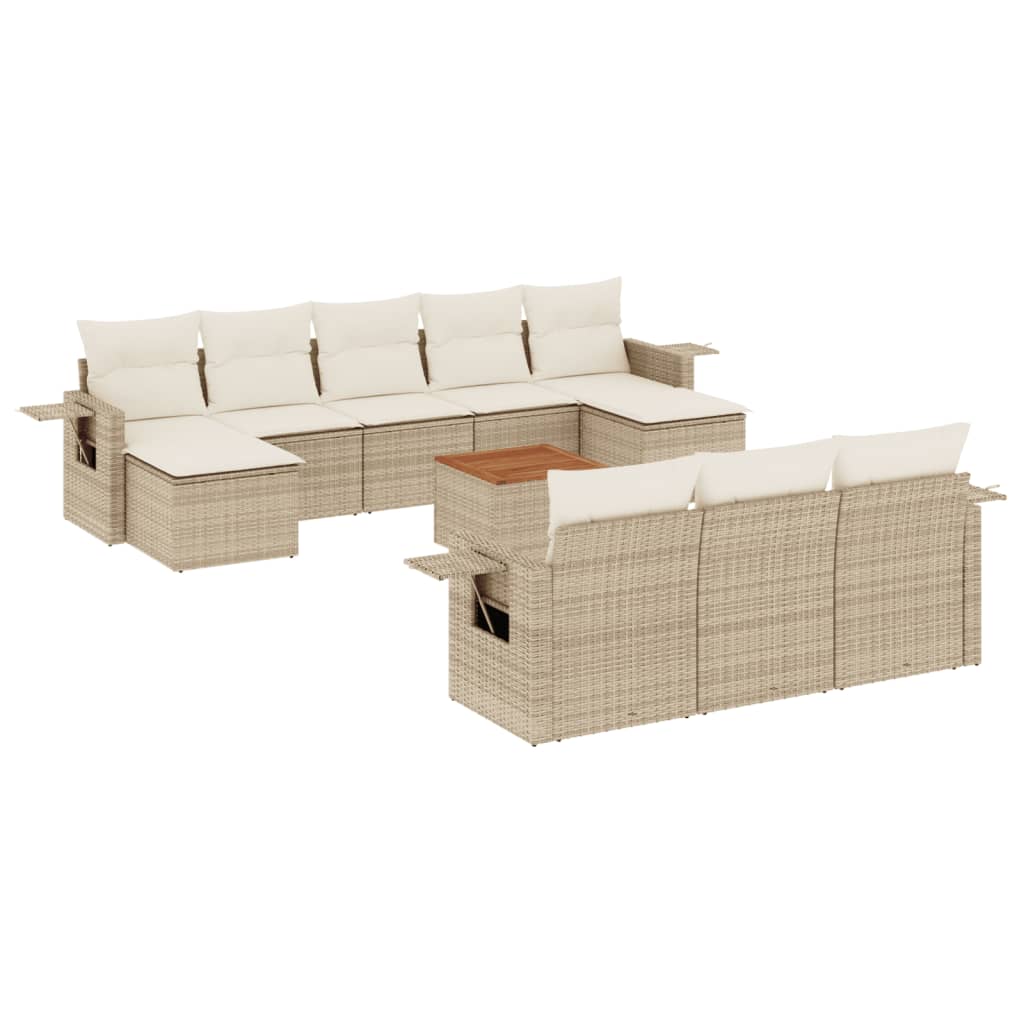 Set Divani da Giardino 11 pz con Cuscini Beige in Polyrattan - immagine 2