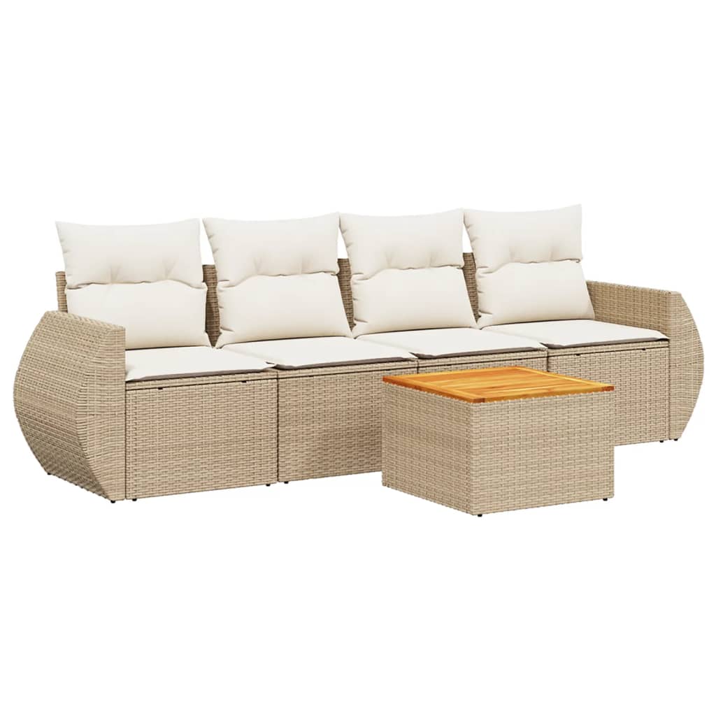 Set Divano da Giardino 5 pz con Cuscini Beige in Polyrattan - immagine 2