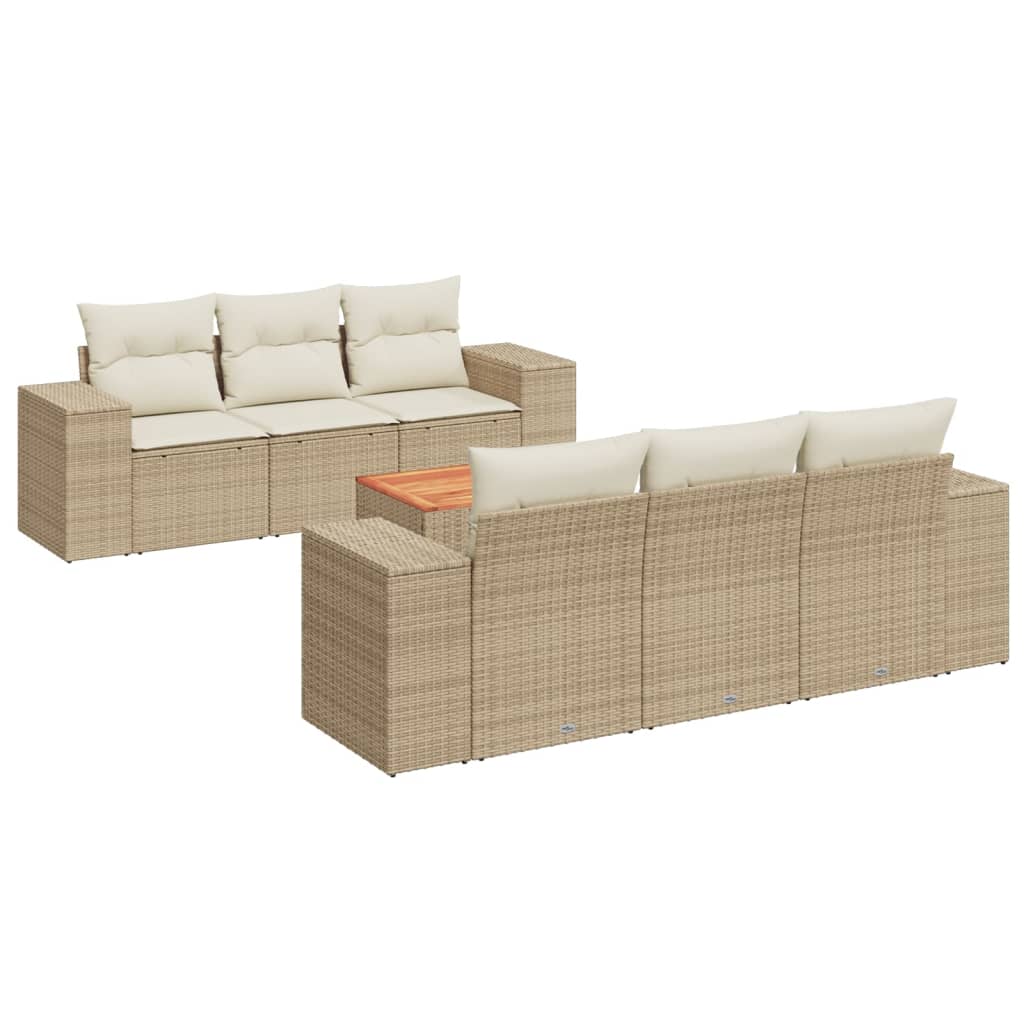 Set Divani da Giardino 7 pz con Cuscini Beige in Polyrattan - immagine 2