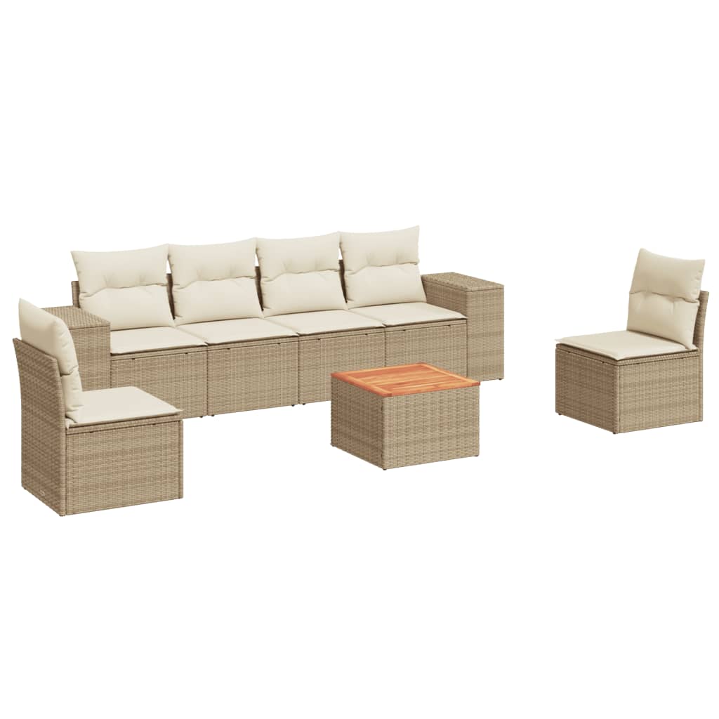 Set Divani da Giardino 7 pz con Cuscini Beige in Polyrattan - immagine 2