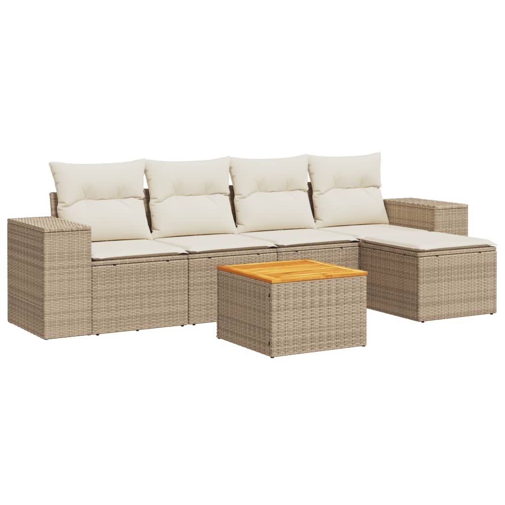 Set Divano da Giardino 6 pz con Cuscini Beige in Polyrattan - immagine 2