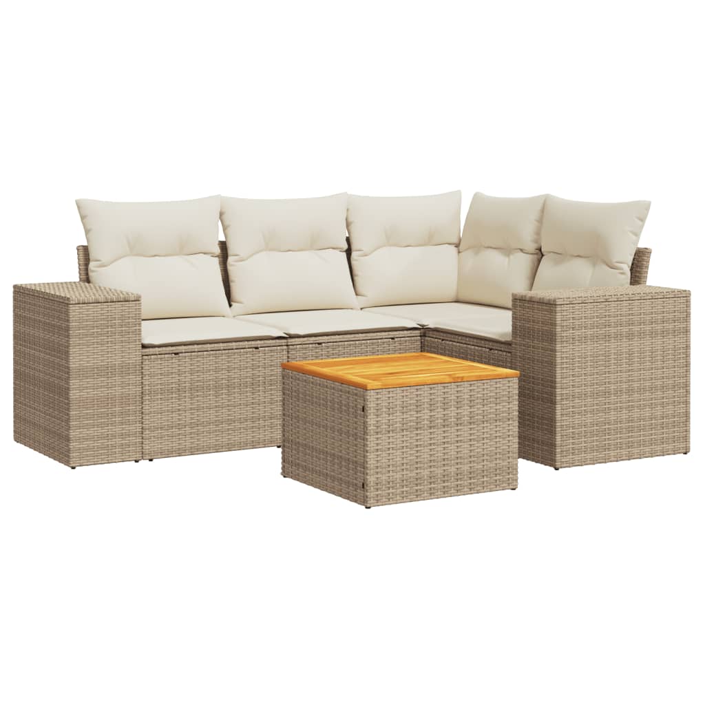Set Divano da Giardino 5 pz con Cuscini Beige in Polyrattan - immagine 2