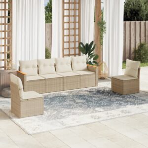 Set Divano da Giardino 6 pz con Cuscini Beige in Polyrattan