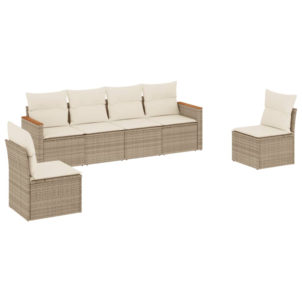 Set Divano da Giardino 6 pz con Cuscini Beige in Polyrattan - immagine 2