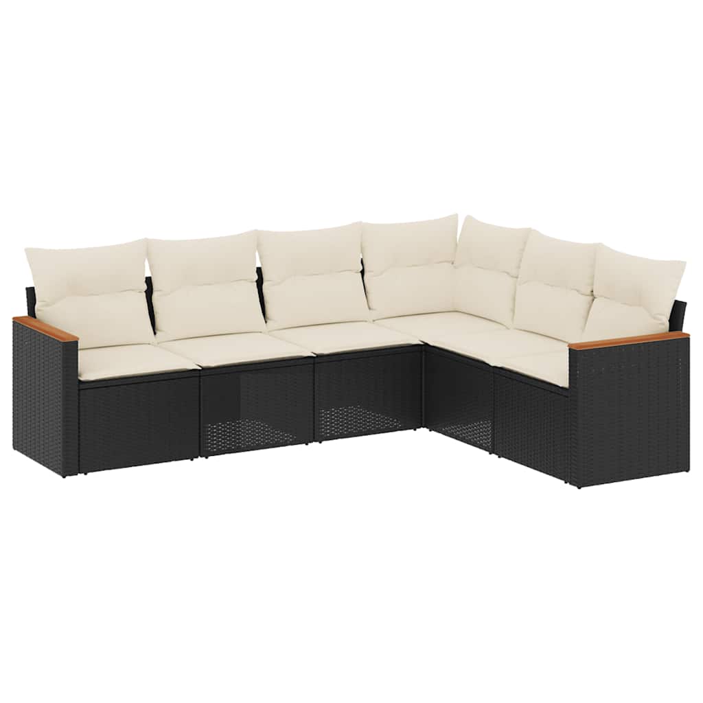 Set Divano da Giardino 6 pz con Cuscini Nero in Polyrattan - immagine 2