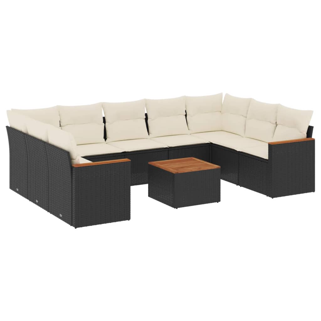 Set Divani da Giardino 10pz con Cuscini in Polyrattan Nero - immagine 2
