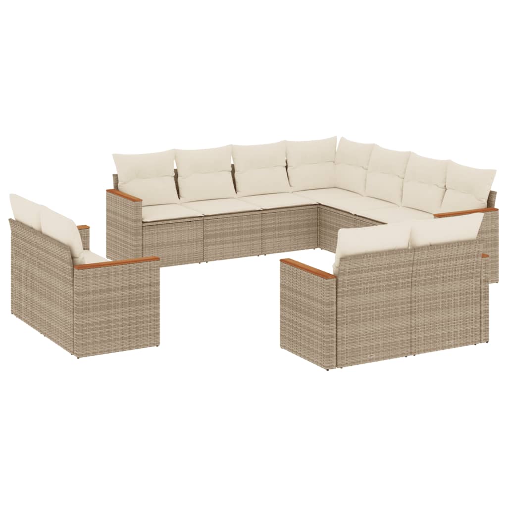 Set Divani da Giardino 11 pz con Cuscini Beige in Polyrattan - immagine 2