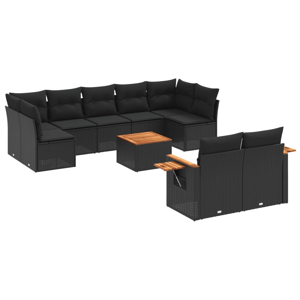 Set Divani da Giardino 10pz con Cuscini in Polyrattan Nero - immagine 2