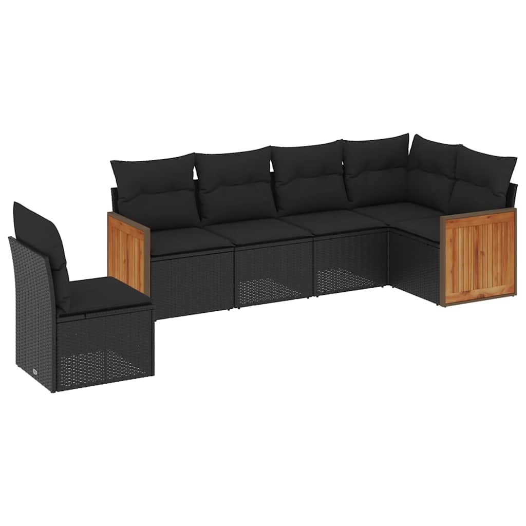 Set Divano da Giardino 6 pz con Cuscini Nero in Polyrattan - immagine 2