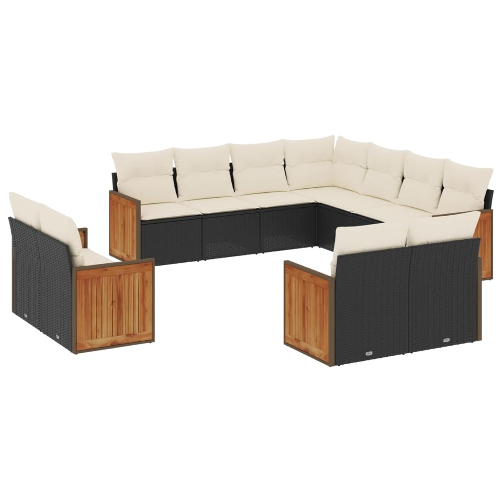 Set Divani da Giardino 11 pz con Cuscini in Polyrattan Nero - immagine 2