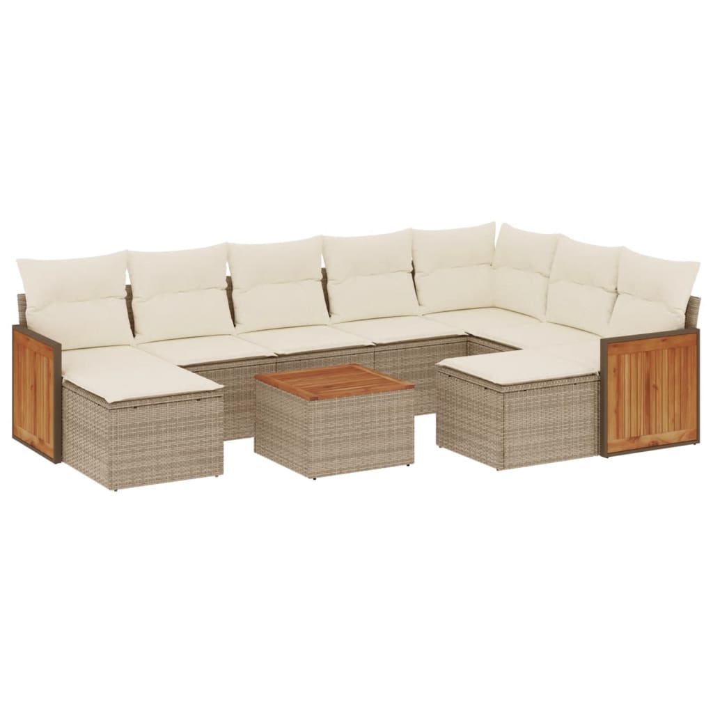 Set Divano da Giardino 10 pz con Cuscini Beige in Polyrattan - immagine 2