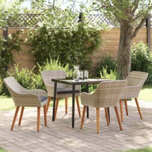 Set da Pranzo per Giardino 5 pcs Grigio chiaro polyrattan