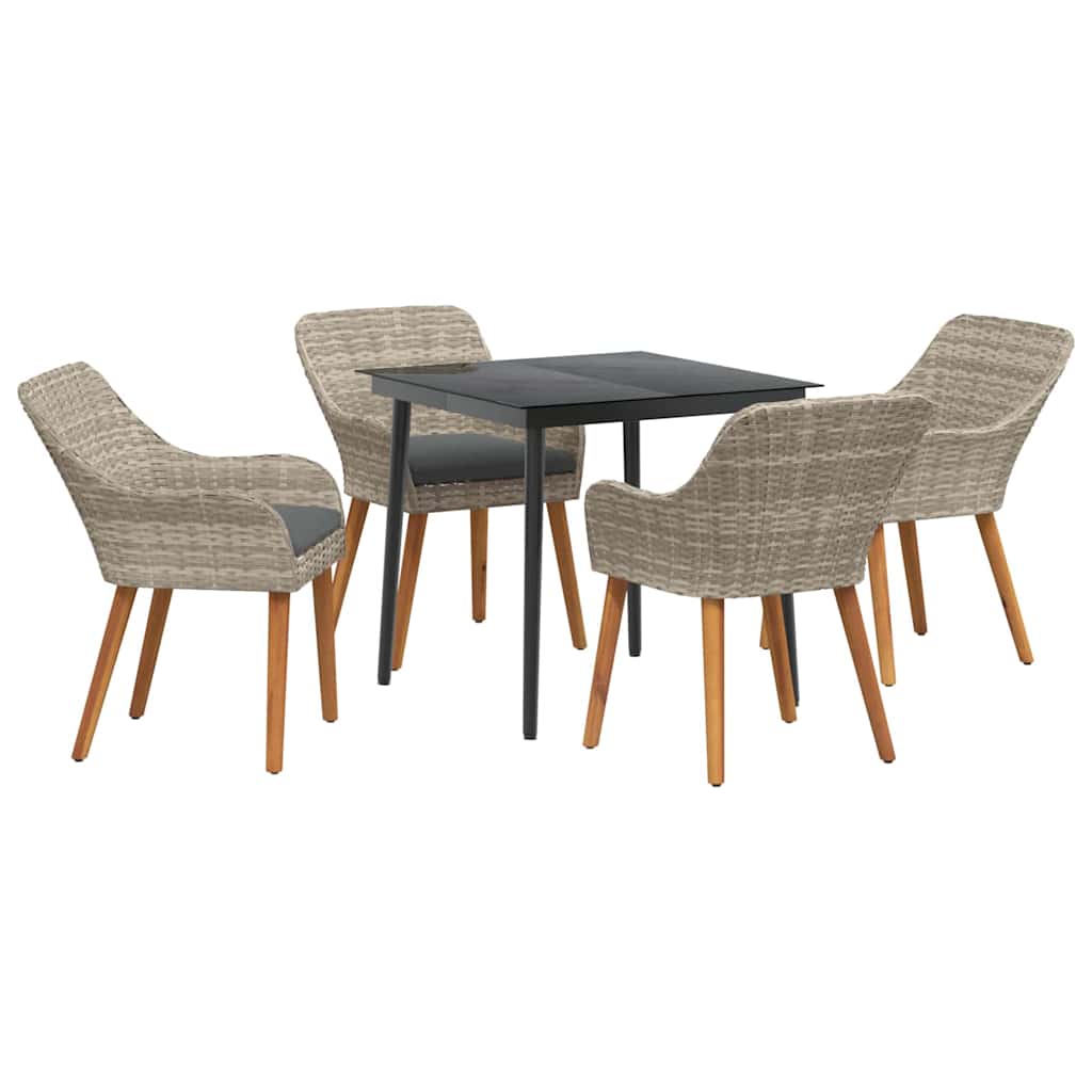 Set da Pranzo per Giardino 5 pcs Grigio chiaro polyrattan - immagine 2
