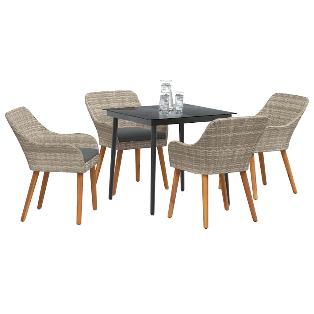 Set da Pranzo per Giardino 5 pcs Grigio chiaro polyrattan - immagine 3