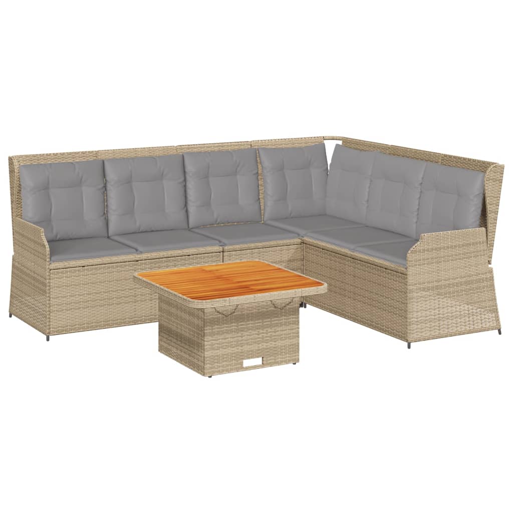 Set Divani da Giardino 5 pz con Cuscini in Polyrattan Beige - immagine 2