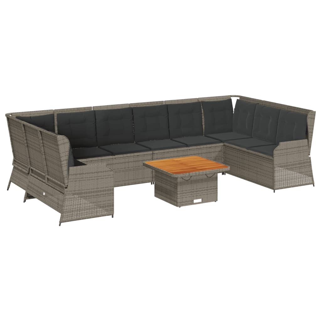 Set Divani da Giardino 7 pz con Cuscini in Polyrattan Grigio - immagine 2