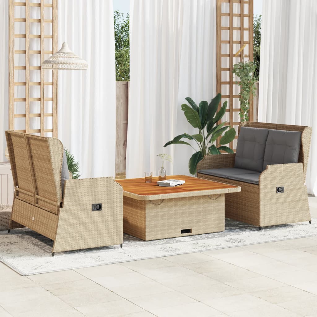 Set Divani da Giardino 3 pz con Cuscini in Polyrattan Grigio