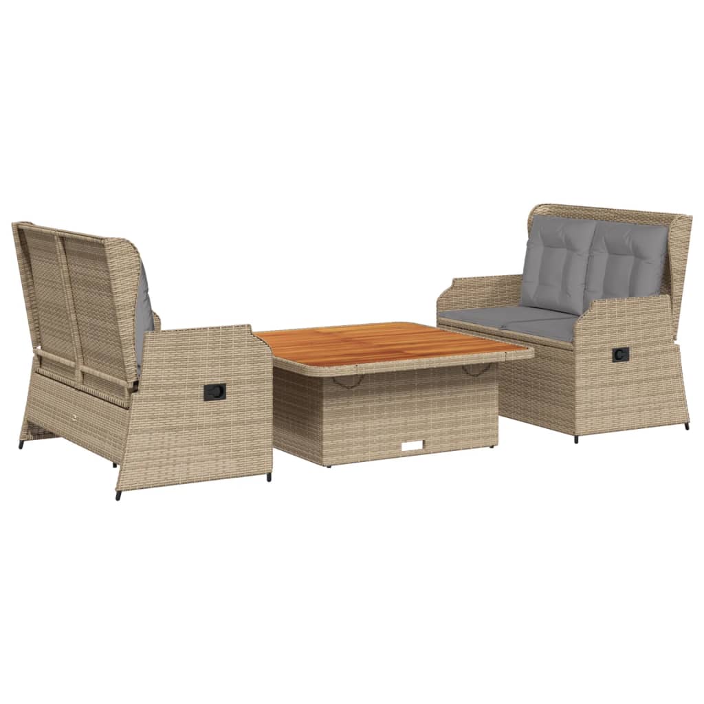 Set Divani da Giardino 3 pz con Cuscini in Polyrattan Grigio - immagine 2