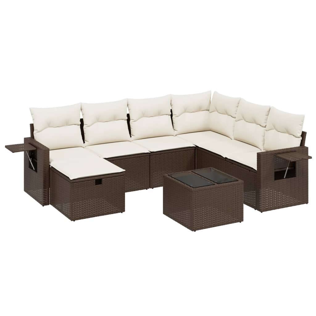 Set Divano da Giardino 7 pz con Cuscini Beige Misto Polyrattan - immagine 2