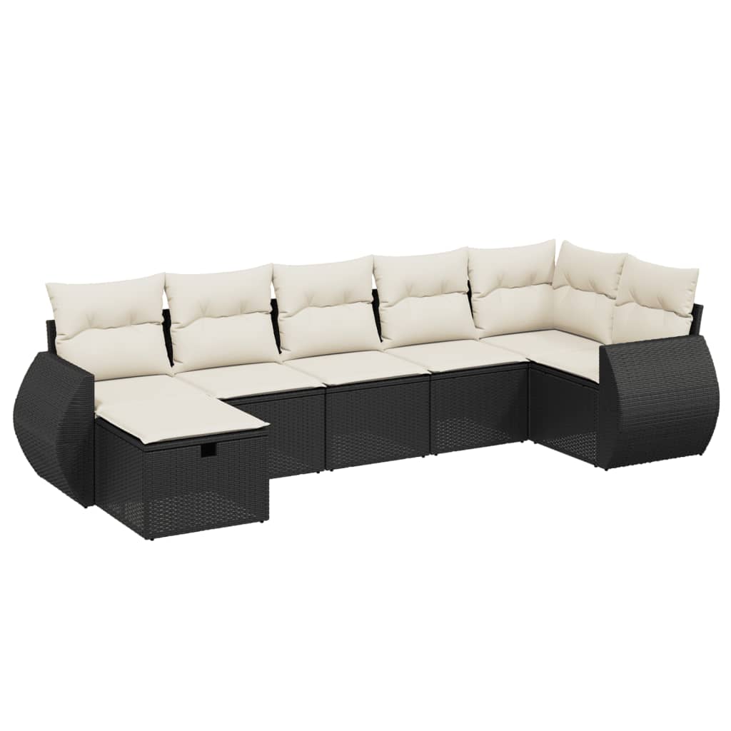 Set Divani da Giardino con Cuscini 7pz Nero Polyrattan - immagine 2