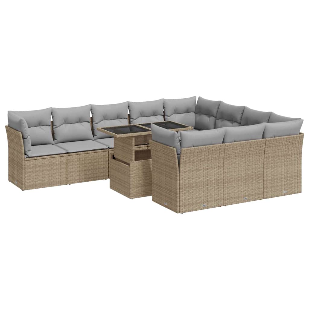 Set Divani da Giardino 11 pz con Cuscini in Polyrattan Nero - immagine 2