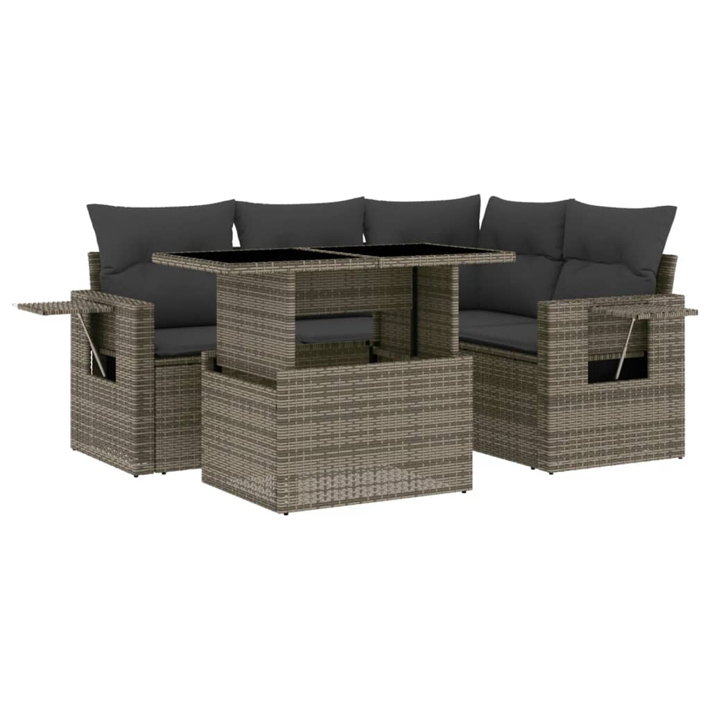 Set Divano da Giardino 5 pz con Cuscini Beige in Polyrattan - immagine 2