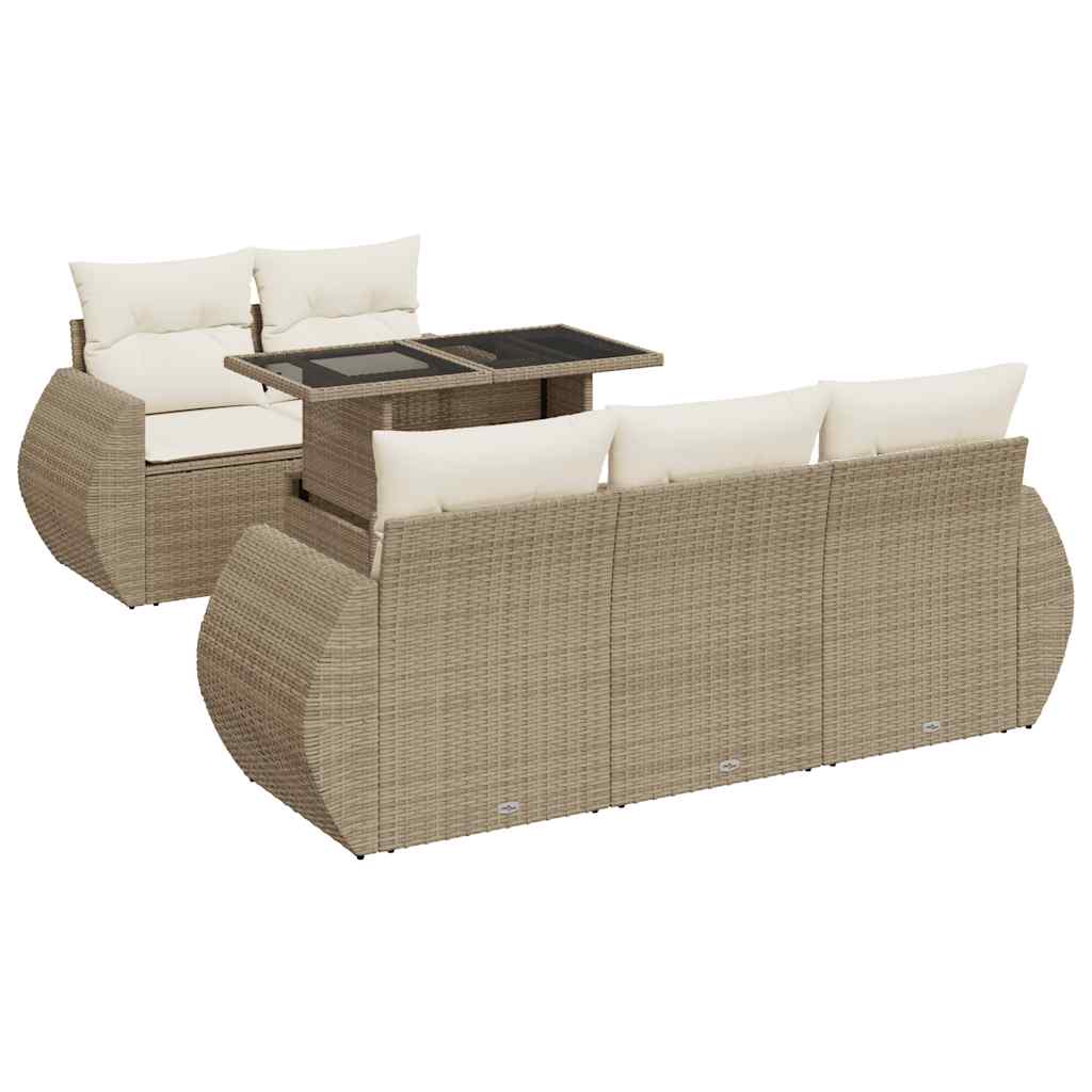 Set Divano da Giardino 6 pz con Cuscini Beige in Polyrattan - immagine 2