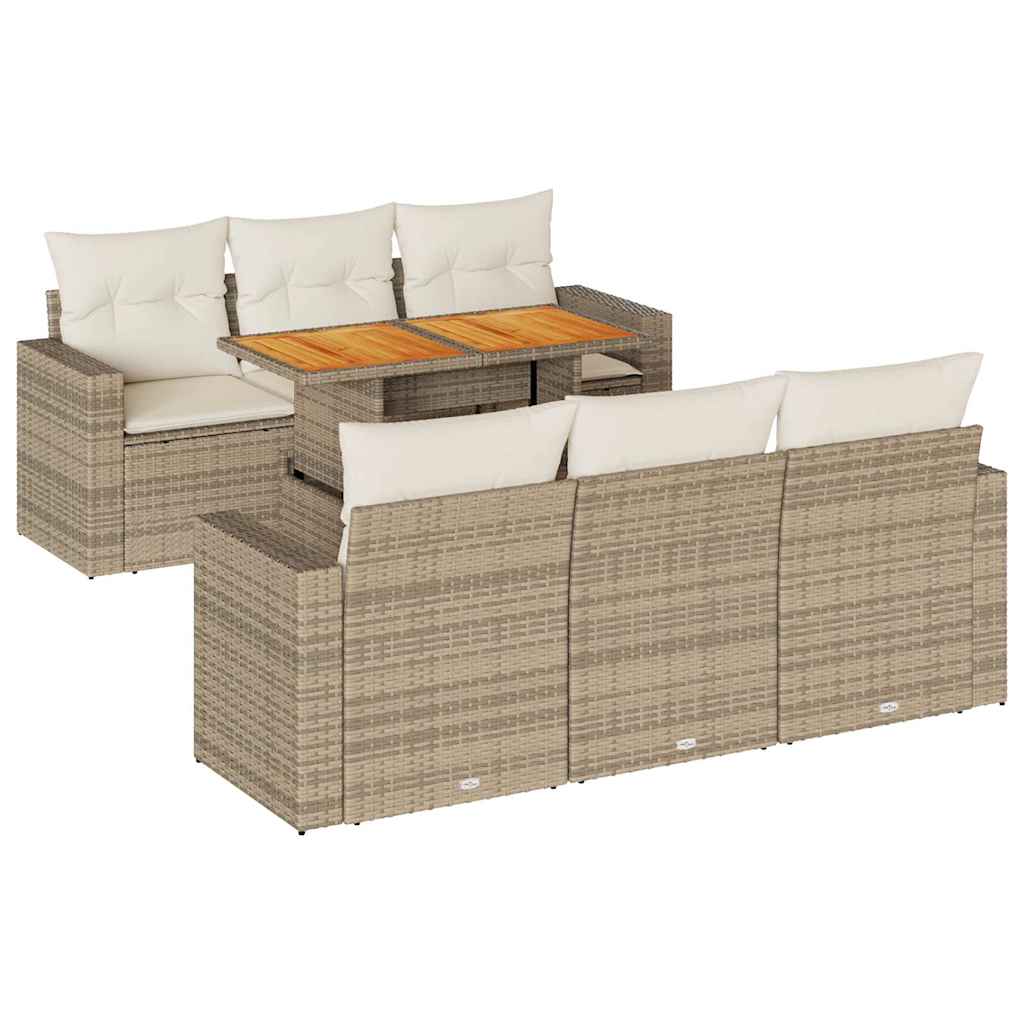 Set Divani da Giardino 7 pz con Cuscini Beige in Polyrattan - immagine 2